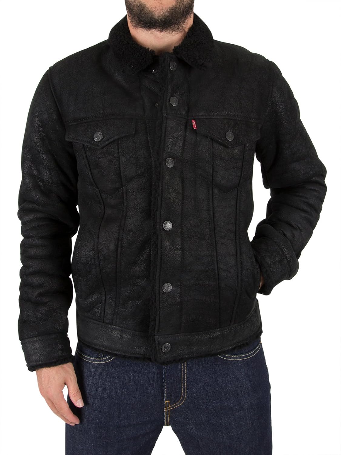 Levi's Men's The Shearling Leather Trucker, Black, Medium Amazon.co.uk