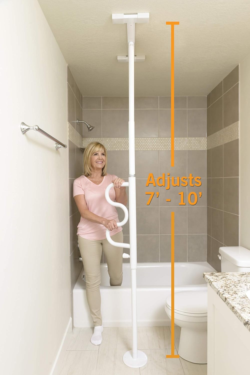 Stander Security Pole and Curve Grab Bar, Elderly Tension Mounted Floor to Ceiling Transfer Pole, Iceberg White: Furniture & Decor