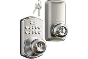 Veise Keypad Door Knob Lock, Keyless Entry Digital Lock with Handle, Electronic Knob for Front Door & Bedroom, Easy Installation, Auto-Locking, Passage Mode, Satin Nickel