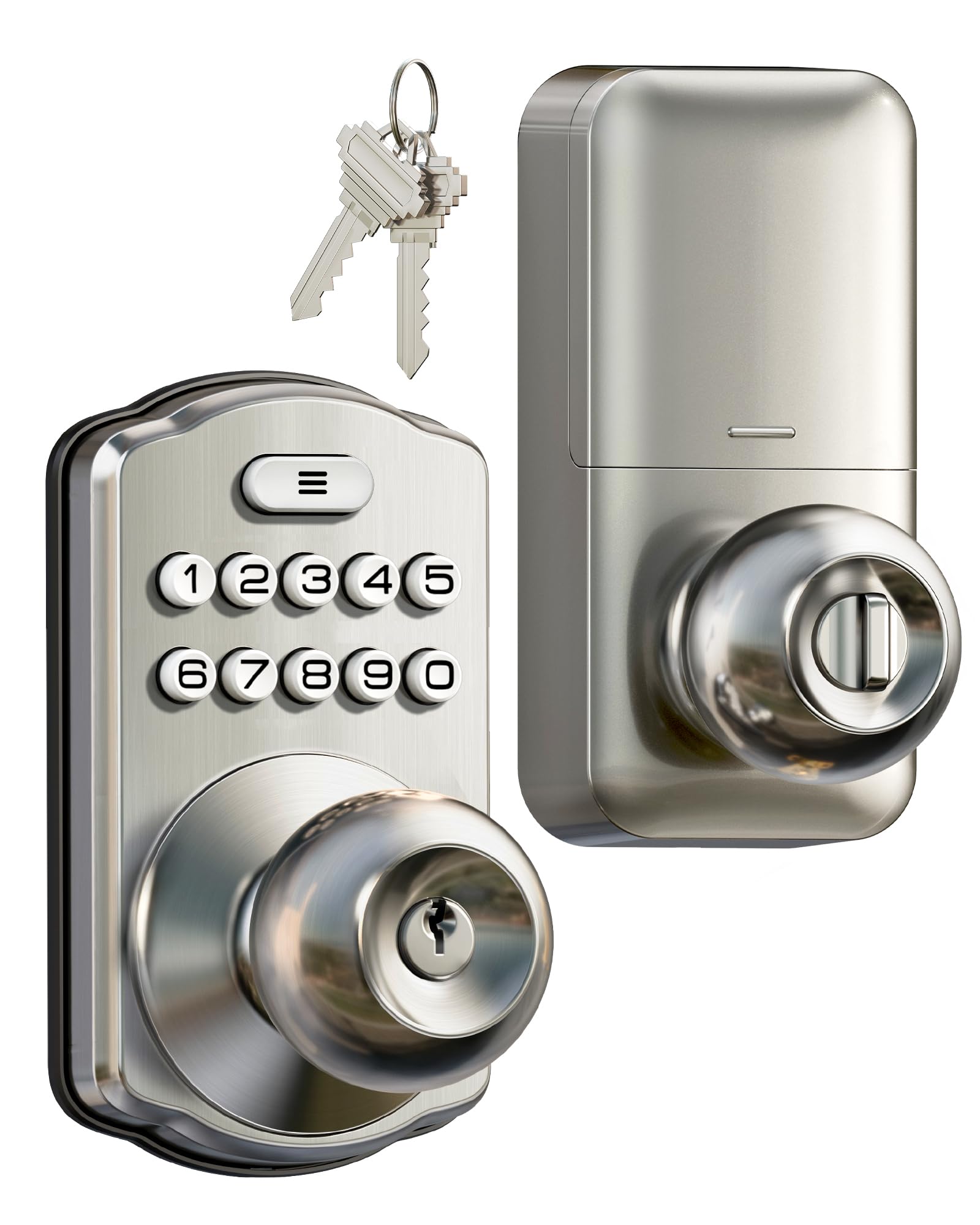 Photo 1 of Veise Keypad Door Knob Lock, Keyless Entry Digital Lock with Handle, Electronic Knob for Front Door & Bedroom, Easy Installation, Auto-Locking, Passage Mode, Satin Nickel