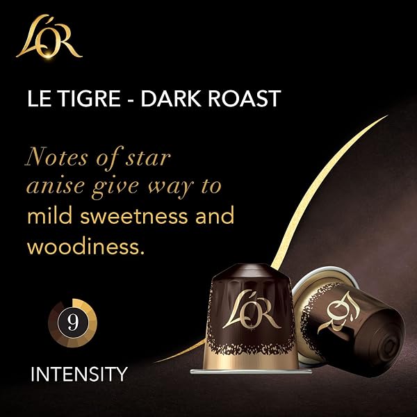 L’OR COFFEE PODS, 10 COUNT LE TIGRE DARK ROAST BLEND, SINGLE-SERVE ALUMINUM COFFEE CAPSULES COMPATIBLE WITH THE L’OR BARISTA SYSTEM, 10 COUNT (PACK OF 1)