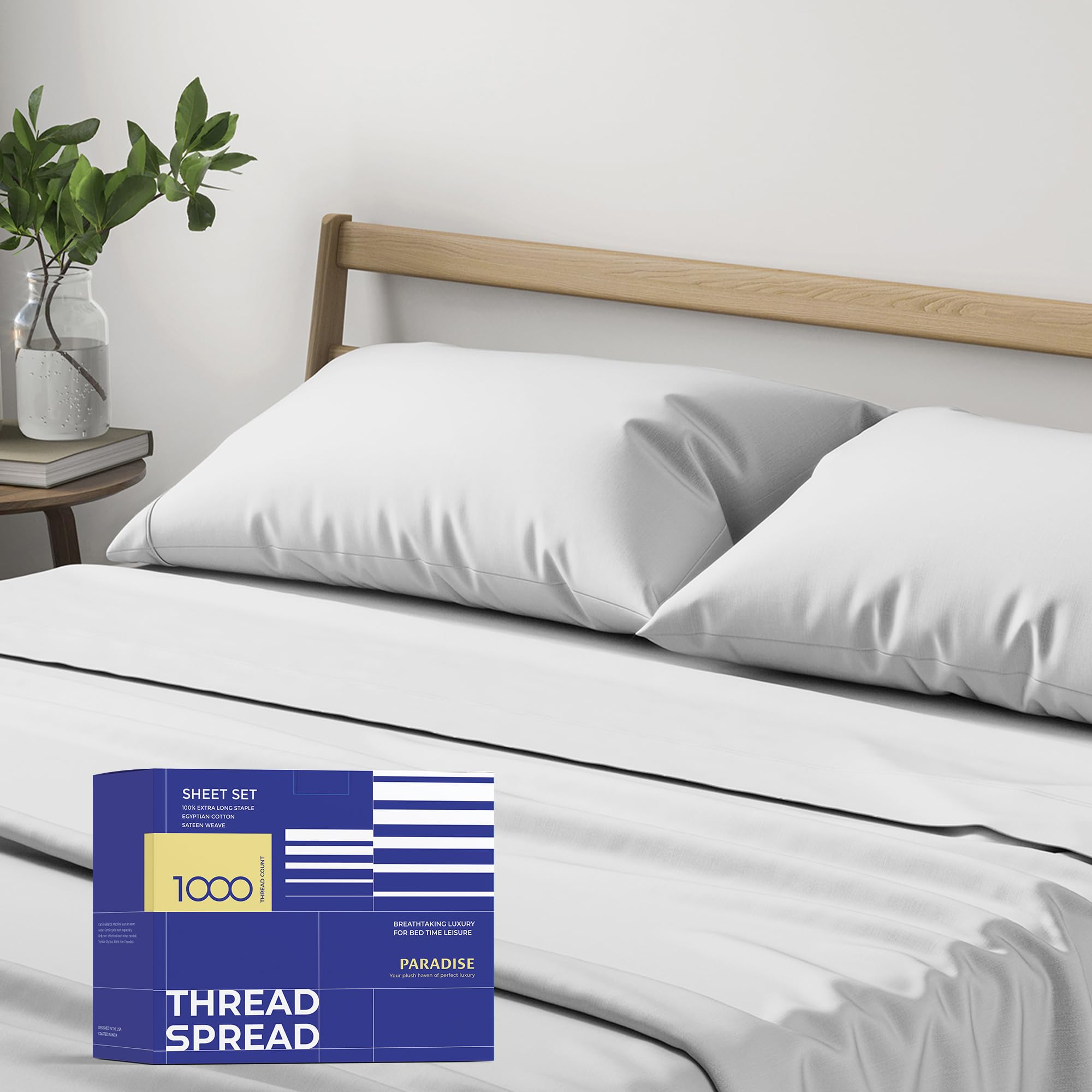 Photo 1 of THREAD SPREAD 100% Egyptian Cotton Queen Sheet Set - 1000 Thread Count Bed Sheets Queen Size Bed Set (4 PC, Silver Grey), Soft, Cooling, 16" Deep Pocket Extra Long Staple Sateen Luxury Hotel Sheet