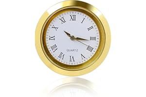 WinTaim Mini Clock Insert, 1 7/16" (37mm) Roman Clock for Replacement, Miniature Clock Fit 1 3/8" 35mm Diameter Hole, Quartz Clock Movement Button Battery Operated(Gold)