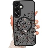 Fsoole Magnetic for Samsung Galaxy S26 Plus Case for Women, Black Floral | Cute Flower Print Pattern Design [Compatible with MagSafe] [Full Camera Protection] Slim Bumper Translucent Protective Cover
