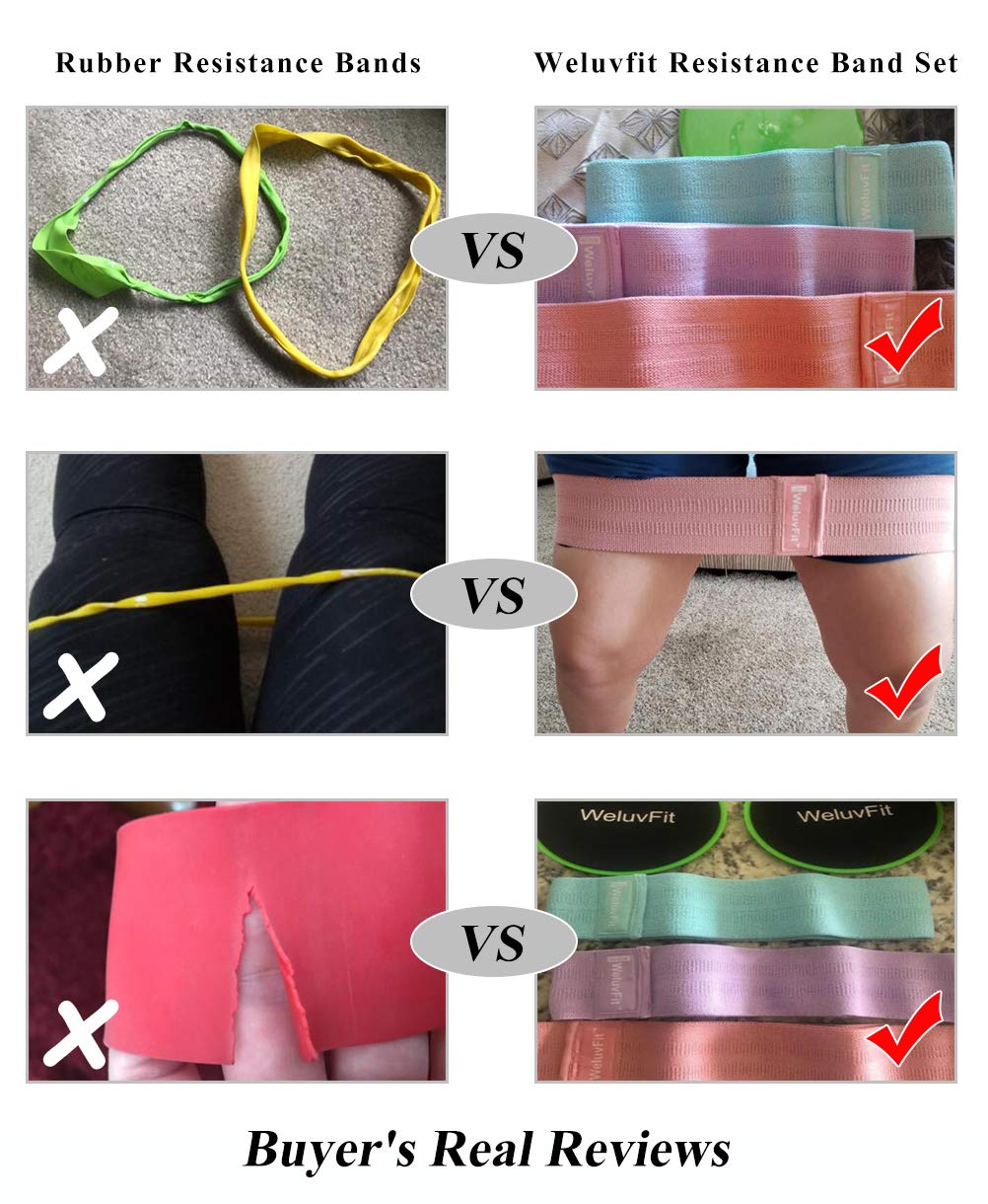 WeluvFit Booty Fabric Resistance Workout Hip Exercise Bands Set - Fitness Loop Circle for Abs, Squats, Legs, Butt - Thigh and Wide (3 Resistance Bands Set)