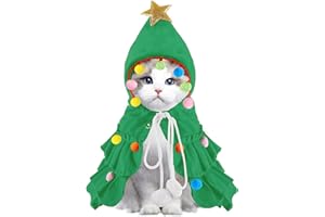 Vellibring Cat Christmas Outfit Green Pet Cloak with Hat with Star and Pompoms Puppy Cape Clothes Xmas Tree Elf Costumes Party Pet Supplies Accessories for Small Dogs Cats Pet Santa Presents