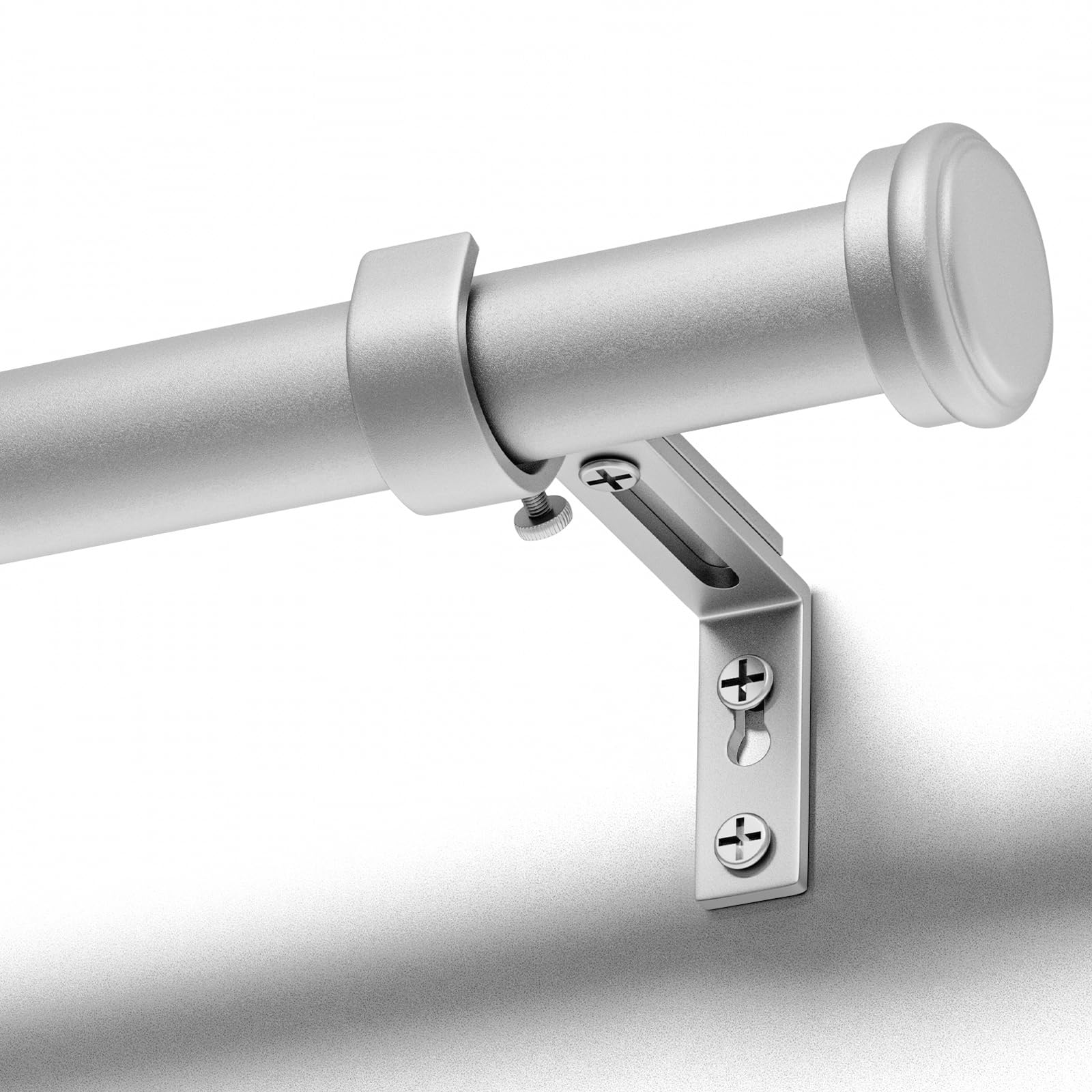 Silver Curtain Poles for Eyelet Curtains, 80–120cm Extendable Metal Curtain Rod, 25mm Diameter, Adjustable Curtain Rail for Bedroom, Living Room