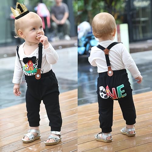 BIRTHDAY SHARK Baby Boy Outfit, Black, 6-12 Months, Farm Themed