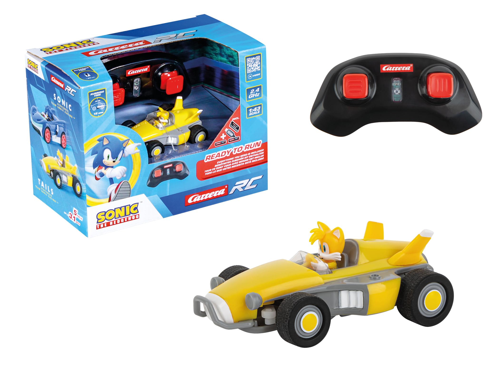 Carrera RC Sonic 370430023 - Team Sonic Racing Mini RC - Tails With Precise 2.4GHz Control - 1:43 Scale - Up To 5 Kmh - Ready-To-Run, Suitable For Ages 6 Years+