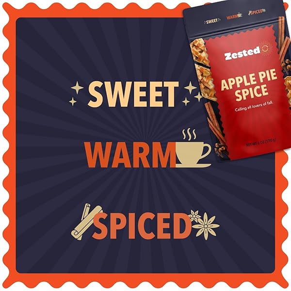ZESTED FLAVOR MARKET APPLE PIE SPICE – FOR BAKING & DESSERTS WITH APPLE PIE SPICE SEASONING – SNACK FOOD DIPS, SPREADS & POPCORN SEASONING – GLUTEN-FREE & NUT-FREE HEALTHY SNACKS – 6 OZ POUCH