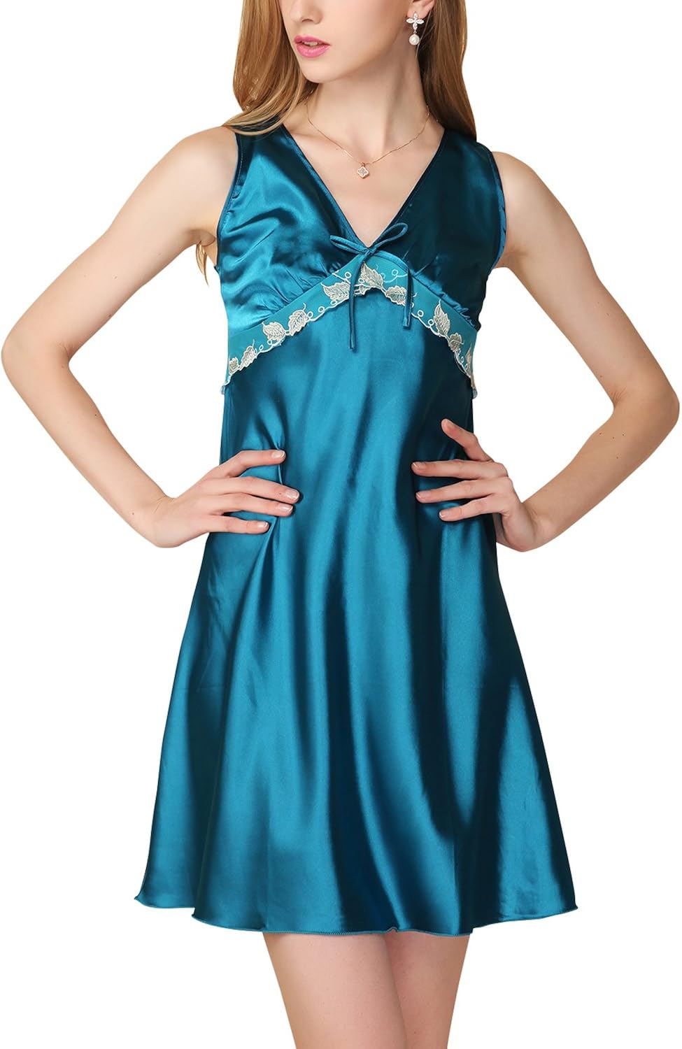 Dolamen Camisón para Mujer, Mujer Camisones Raso Satin Pijamas, Bordado Dolamen Camisón para Mujer, Mujer Camisones Raso Satin Pijamas, Bordado