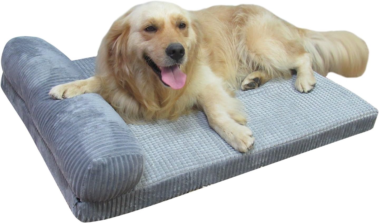 AcornPets® B-1311 Deluxe Large Grey 7 CM Extra Thickness Memory Foam Dog Sofa Bed Fleece 90 x 70CM For Large Dogs, Using High Elasticities Slow Rebound Solid Foam,Detachable and Washable