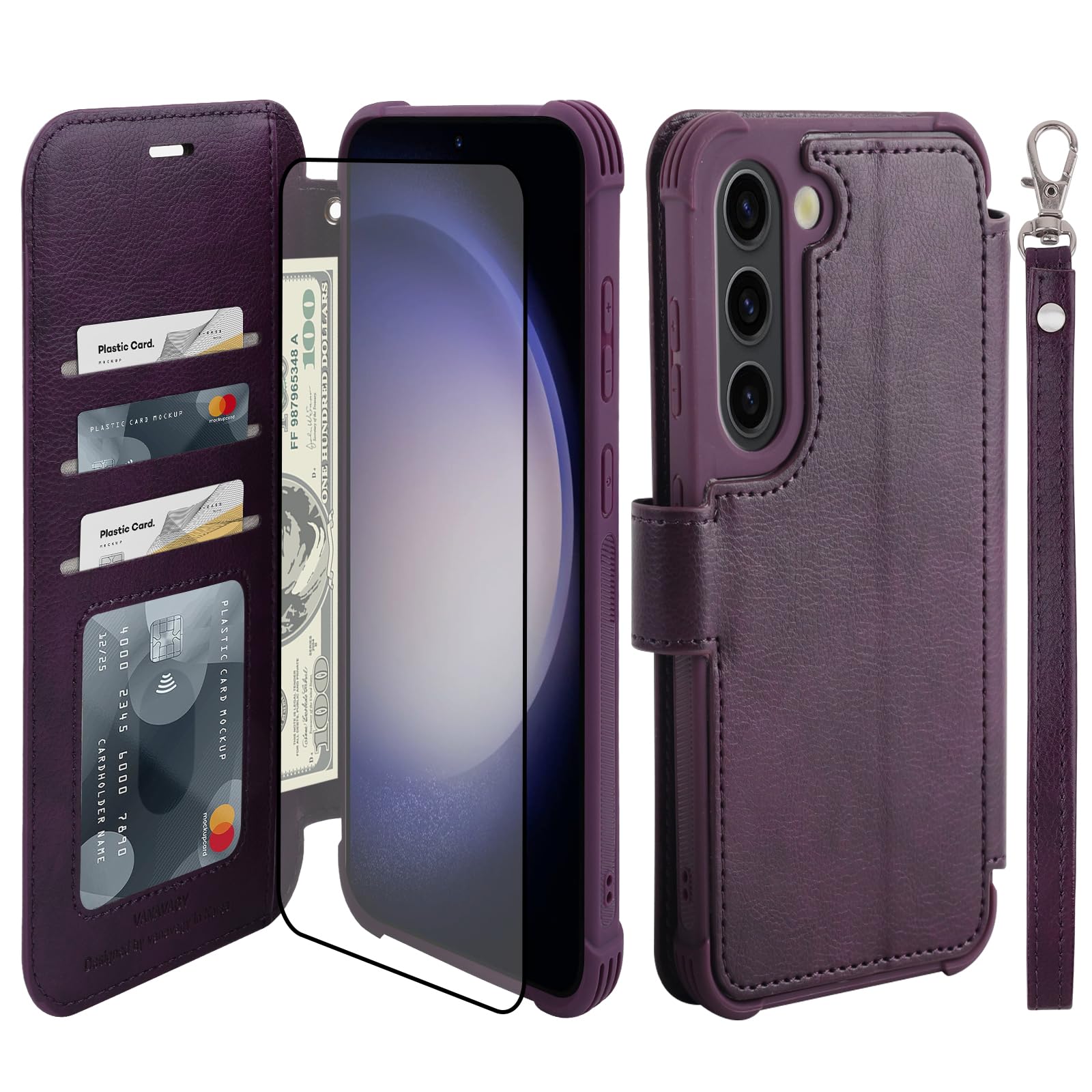 VANAVAGY Compatible for Galaxy S23+ Plus Wallet Case, 12ft Drop Protection, RFID Blocking PU Leather Flip Cover, Card Holder & Kickstand, Shockproof Phone Case for S23+ Plus-6.6 Inch,Purple — image 1