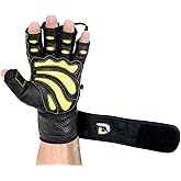 Elite Leather Gym Gloves with Built in 2" Wide Wrist Wraps Grip & Design for Weightlifting Power Lifting Bodybuilding & Strength Training Workout Exercises