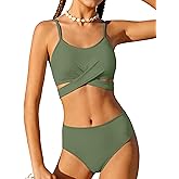 AGERWAY Girls Swimsuit Bathing Suits Criss Cross Bikini Set Two Piece Girls' Swimwear Solid Color Bathing Suit 7-16T
