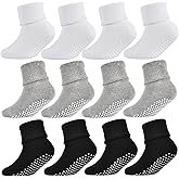 hoomore Toddler Socks with Grips 12 Pairs,Baby Non Slip Socks Turn Cuff Thick Warm Winter Crew for Boys Girls 1-6 Years