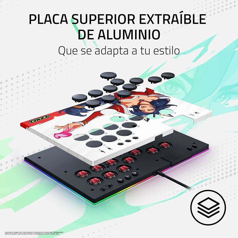 Kitsune 2XKO Edition - Mando arcade óptico con todos los botones para PS5 y PC - diseño con 4 botones de movimiento precisos - interruptores ópticos lineales planos | 2XKO