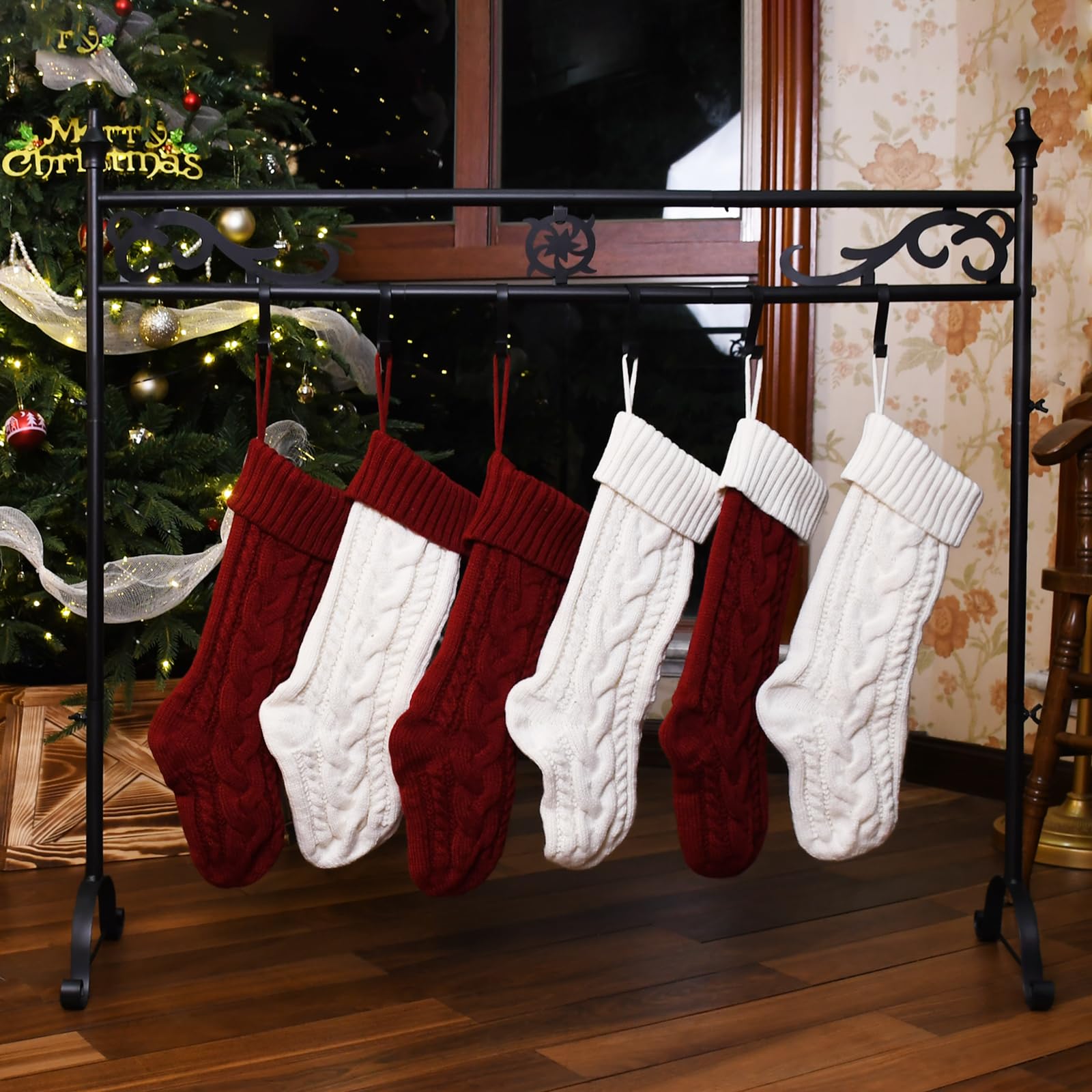 Photo 1 of **USED**
 nSenneny Christmas Stocking Holder Stand with 10 Hooks, Classic Metal Art Stocking Holder Stand Hangers - Easy Assembly and Stand, Black