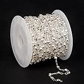 16.5FT Silver Cable Satellite Jewelry Chain Roll, 3.5MM Diamond-Cut Ball Beaded Chain Silver Plated Brass Cable Link Chains Spool Bulk for DIY Jewelry Making