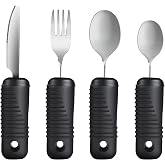Adaptive Utensils,Bendable Fork,Teaspoon,Tablespoon &amp; Knife (4 Pcs Set) | Built Up Handle Easy Grip Silverware for Hand Tremors,Elderly,Arthritis,Seniors and Parkinson's Patients,4 oz Each