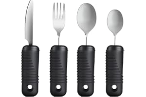 YPCBYNBS Adaptive Utensils,Easy Grip Silverware,Built Up Bendable Fork,Teaspoon,Tablespoon and Knife for Elderly,Hand Tremors