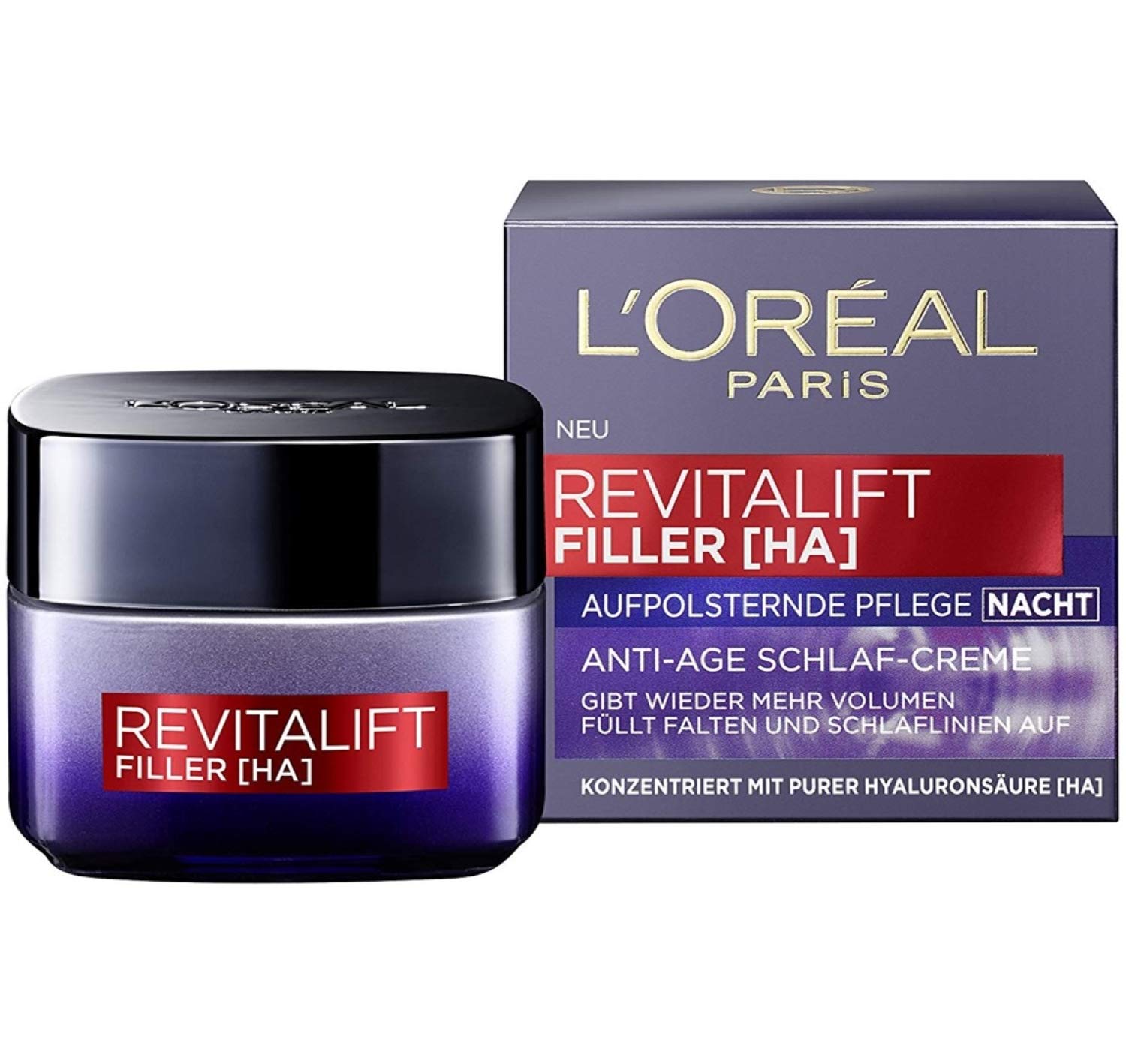L'Oréal Paris Hyaluron Night Cream, Revitalift Filler, Anti-Ageing Face Care, Anti-Wrinkle and Volume, with Hyaluronic Acid, 50 ml