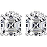 NANA Jewels Asscher Cut 14K Solid Gold Posts & Sterling Silver Simulated Diamond Stud Earrings 0.75 to 4.00ctw CZ