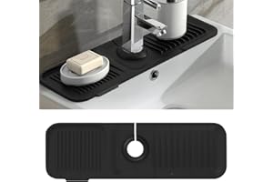 Toovem Kitchen Sink Splash Guard 17.7 x 5.5 Inch, Faucet Handle Drip Catcher Tray, Longer Silicone Sink Faucet Mat, Dish Soap