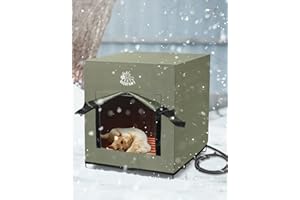 DEERFAMY Large Heated Cat House for Outdoor Cats in Winter, Elevated and Weatherproof, Insulated Cat House, Safe Pet House for Cat or Dog with Heated Pad&Carrying Bag,16''×19''×18'', Green