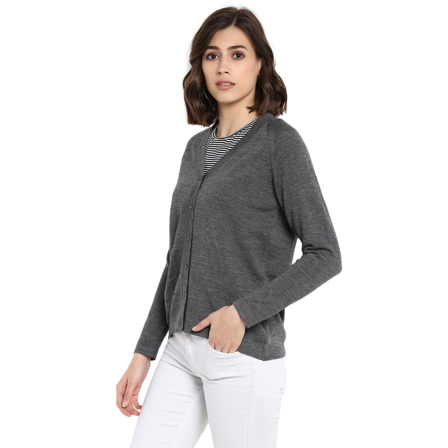 monte carlo grey pure wool solid cardigan