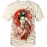 LAOLIUSN Funny Japanese Warrior Graphic T-Shirt Novelty Short Sleeve Crewneck Shirt