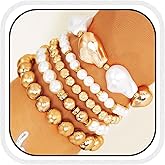 CASDRE Pearl Bracelet Gold Plated Bead Ball Stretch Bracelets Stackable Layering Bracelet for Women