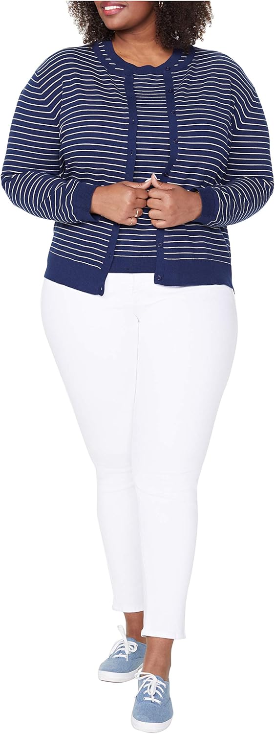 NYDJ Women's Plus Size Twin Set Cardigan Sweater, Evening Tide, 0X