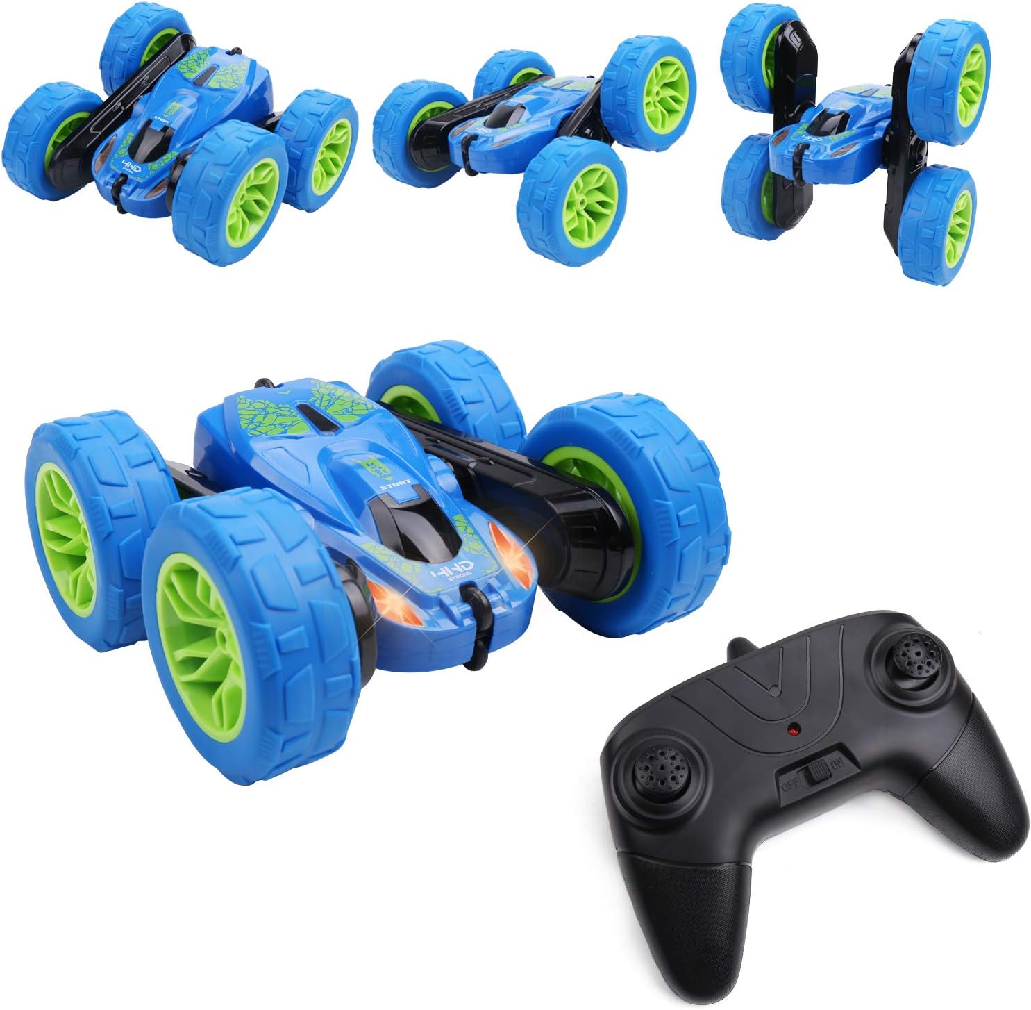 Jellydog Toy Stunt Rc Car, Remote Control Car, 360 Degree Flips Double Sided Rotating Race Car, High Speed Flashing Remote Controlled Car for Kids,Blue