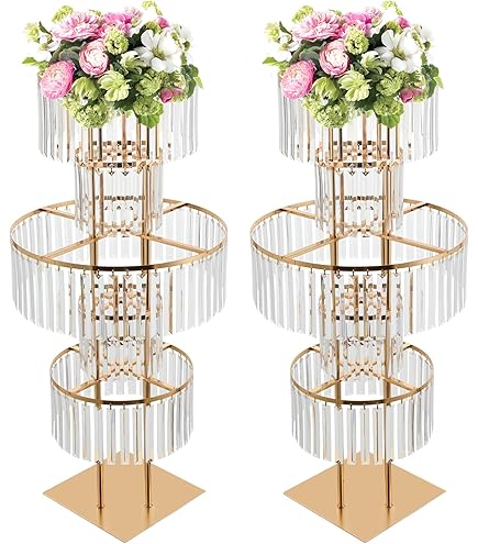 Jarron Dorados Para Centros De Ma De Boda, Soporte De Flor De Cristal Con Cristal Colgant, Candelabro Redondo De 5 Nivel, Pedtal Para Boda R - AliExprs