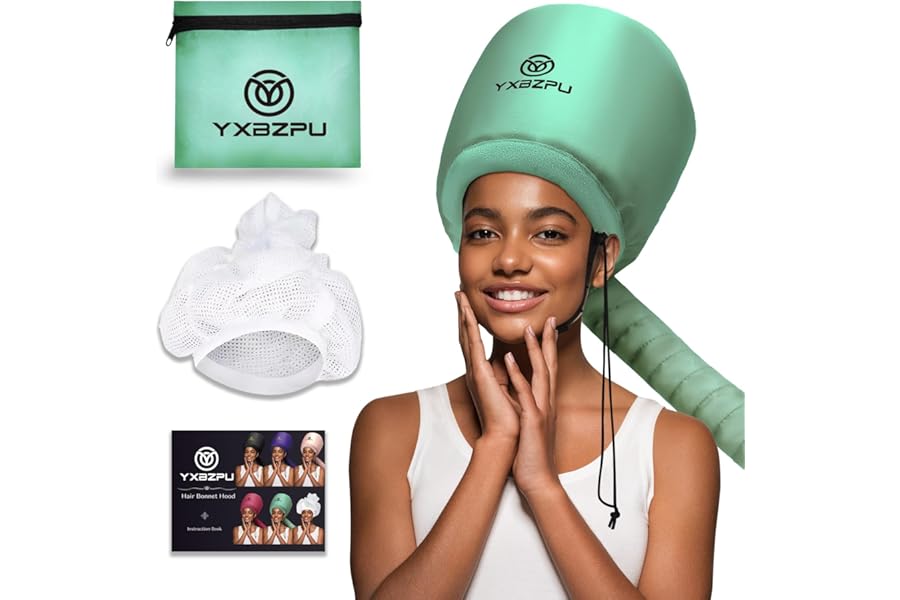 Bonnet Hair Dryer,Hooded Hair Dryer Hooded Diffuser Cap for Curly,Speeds Up Drying Time,Safety Deep Conditioning at Home (Green)
