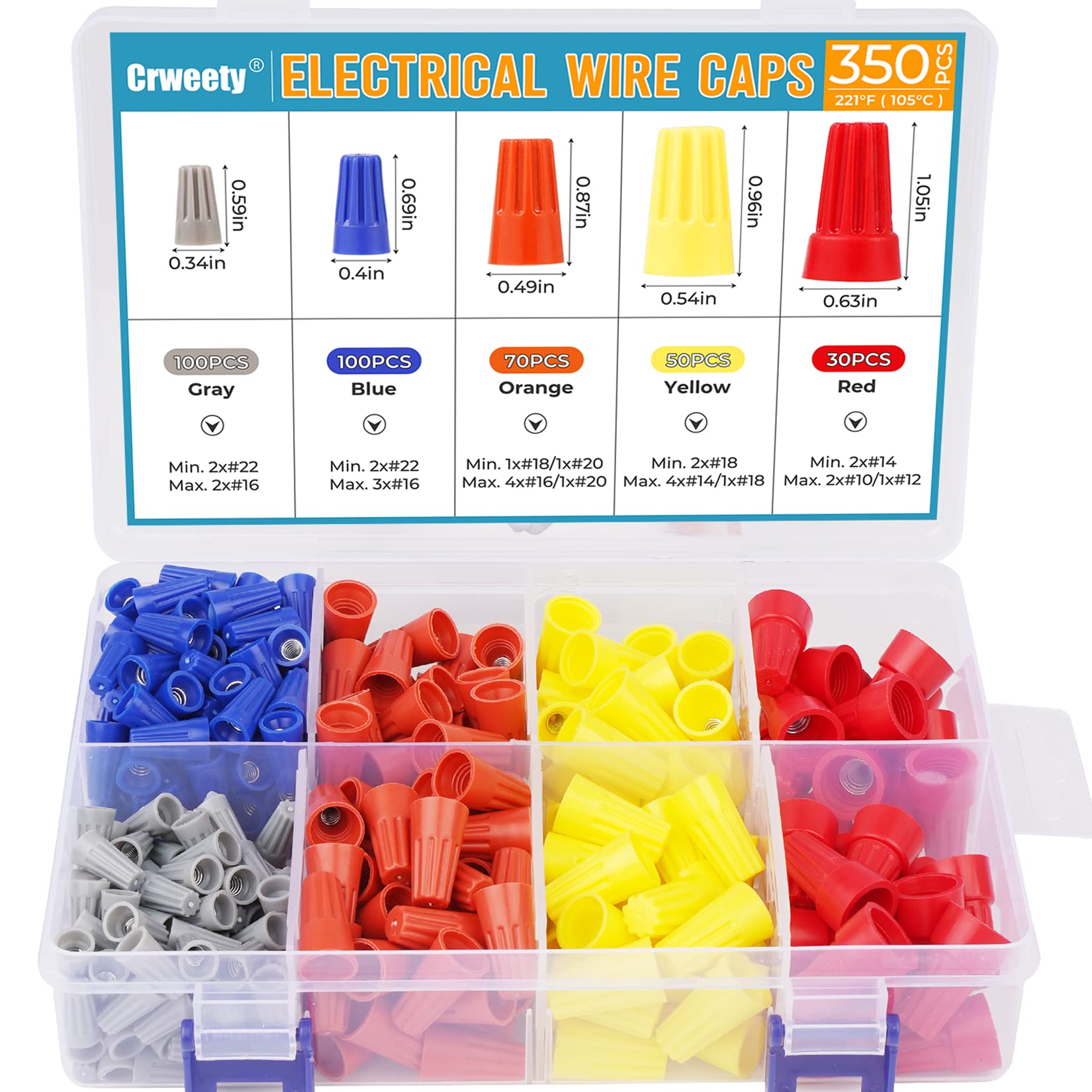 Photo 1 of 350 Pcs Wire Connectors Kit, Electrical Connectors Nuts Small, Assorted Wire Connector Nuts Assortment Kit, Wire Caps for Quick Connect, Electric Connectors for Wiring Screw Caps Nut Twister