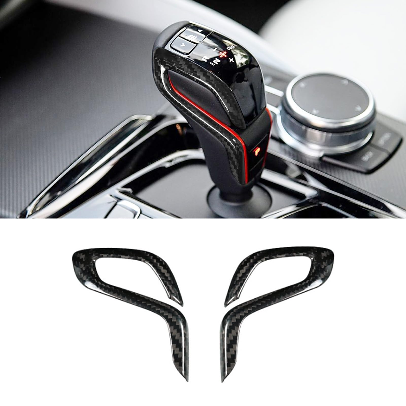 Photo 1 of BLAKAYA Compatible wth Carbon Fiber Gear Shift Knob Side Cover Automotive Shift Lever Modified Decoration for BMW M5 X3M X4M 2018-2024 (Black)