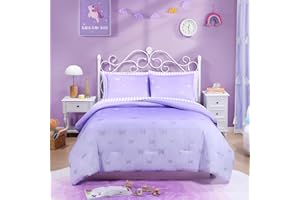 Wink Deer Purple Twin Comforter Set for Girls 5 Pieces,Silver Foiled Butterflies in Purple Cute Bedding Sets, Comforter Twin for Teen Girls, Twin Bed in a Bag(Twin, 66" X 86")