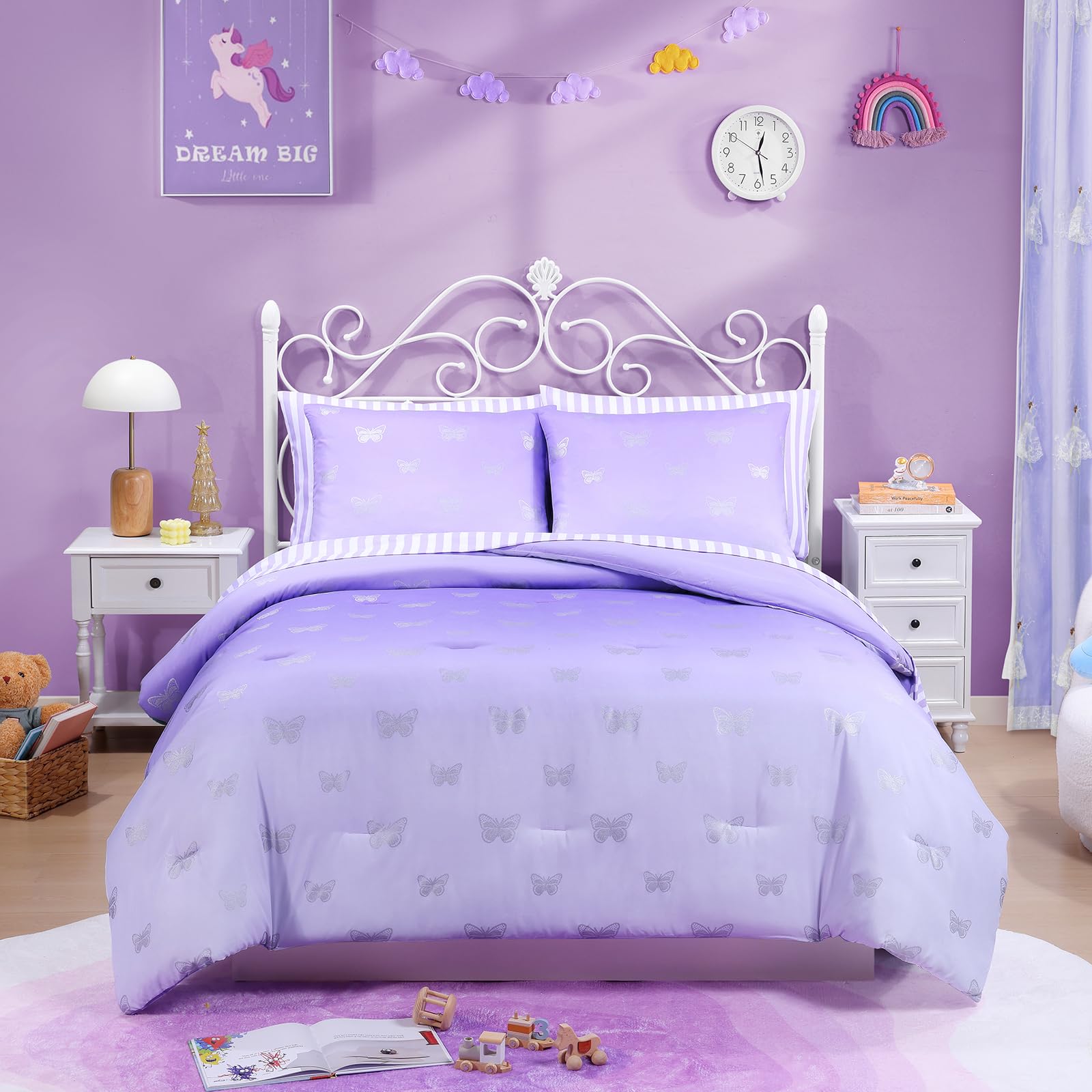 Photo 1 of **MAJOR DAMAGE**
Wink Deer Twin Comforter Set with Sheets for Girls-5 Pieces Twin Bedding Sets with Purple Comforter, Sheets, Pillowcase & Sham for Kids (Purple Butterfly, 66" X 86")