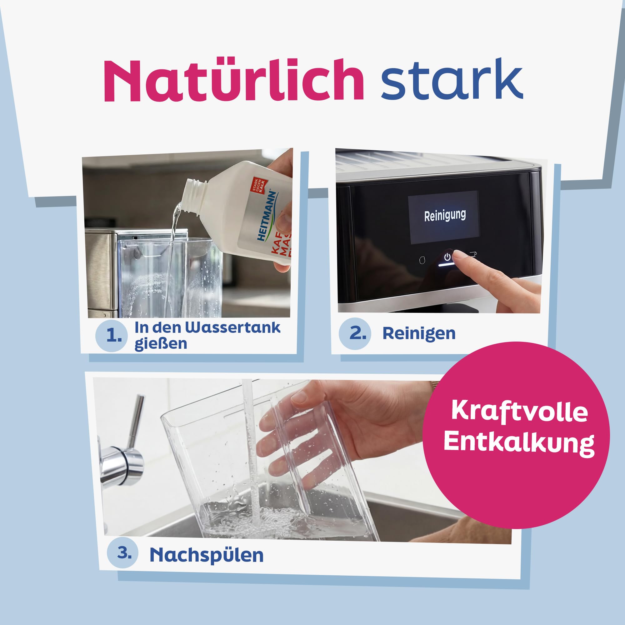 HEITMANN Kaffeemaschinen entkalker zwei Anwendungen, für Kaffeevollautomaten Siebträger Pad und Kapselmaschinen, 250 ml, Farblos 5