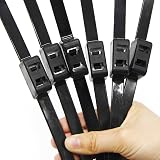 Tuokay Black Nylon Zip Ties 69CM x 1.1CM 90KG Tensile Strength Double Locking view 7