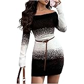 SOLY HUX Women's Off The Shoulder Sweater Dress Ombre Long Sleeve Bodycon Party Mini Dresses
