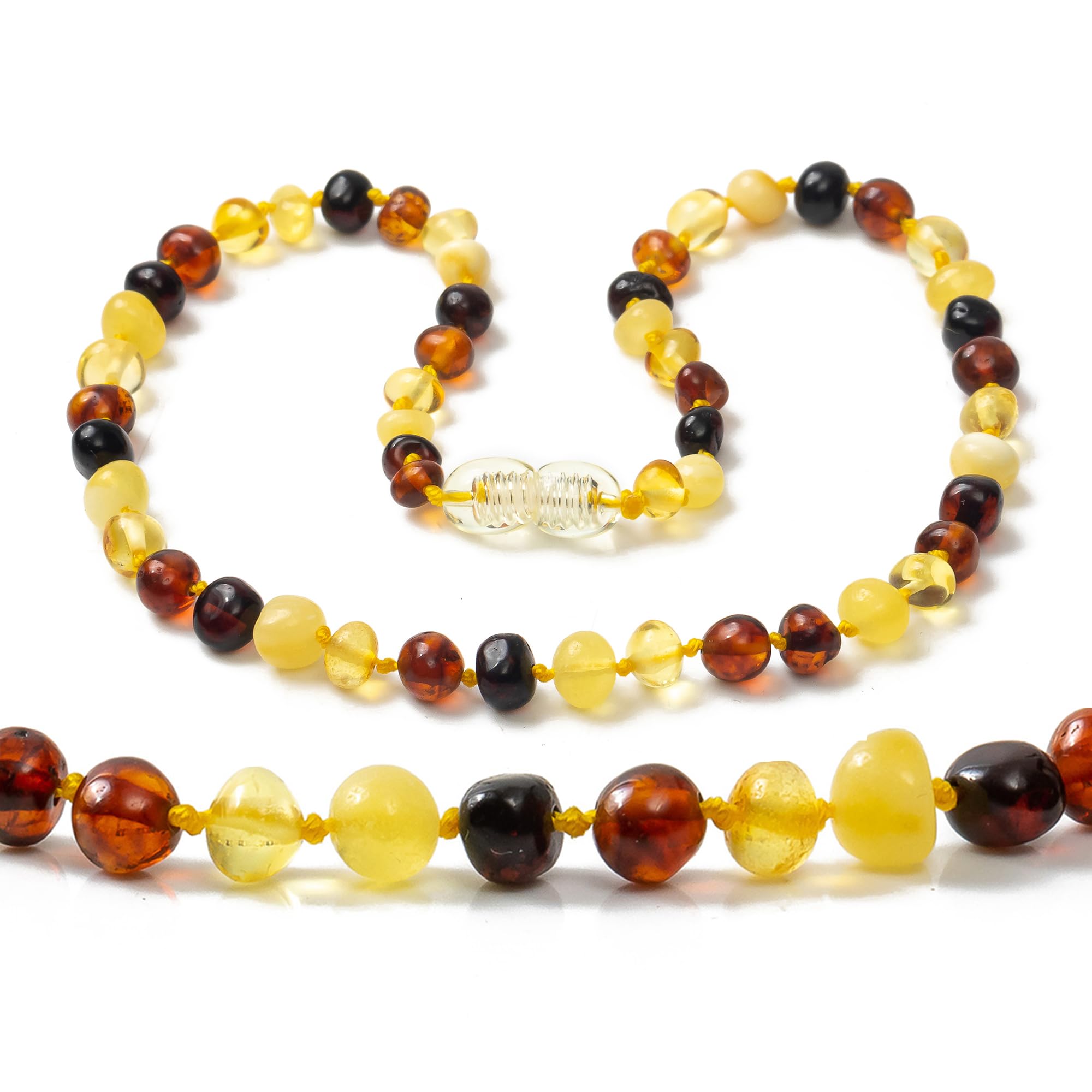 Amber Necklace Sizes 35cm - Multicolor - Natural Handmade Polished - Knotted Between Beads