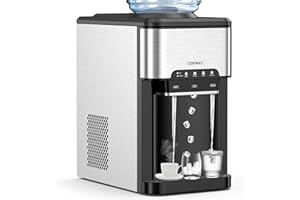 COSTWAY Countertop Water Dispenser with Ice Maker, 3-in-1 Portable Hot Cold Dispenser with 48LBS/24H Ice Machine, Child Safet