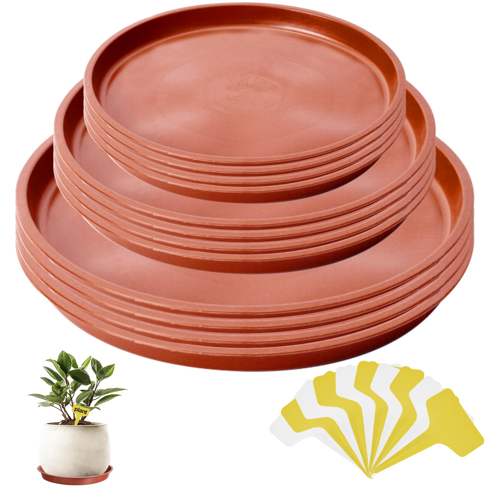 GAOHAN 12 Pack Plant Pot Saucers, Durable Plastic Plant Trays for Pots,Plant Pot Trays in 3 Sizes,Waterproof Plant Saucer Red - Ideal for Garden,Balcony & Home,Etc