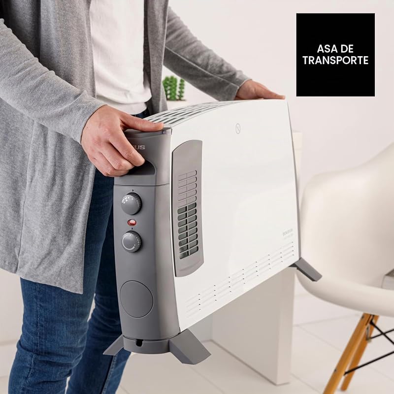 – Radiador convector Clima Turbo 2000 | 2000W | 3 intensidades de calor + Turbo | Termostato Ajustable | Superficies hasta 20m² | Patas incluidas | Asa de transporte