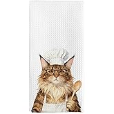 nvucamd Maine Coon Cat Gifts Kitchen Towels, Funny Maine Coon Cat Chef Hand Dish Tea Towels for Kitchen Decor, Cats Themed Gifts for Women Cats Lovers, 16x24 Inch