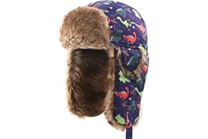 FUOITA Baby Toddler Trapper Hat Kids Adjustable Ushanka Waterproof Winter Aviator Hat for Boys 1T-8T