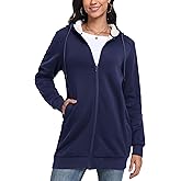 MoFiz Womens Zip Up Hoodies Fleece Long Hoodies Warm Casual Hooded Sweatshirt Jacket with Pockets